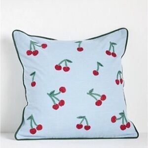 Anthropologie Cherry Embroidered Throw Pillow — NWT